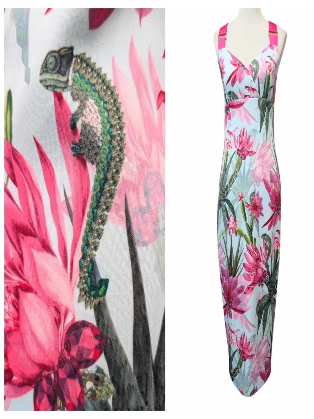 Ted Baker Womens Size 3 (8-10) Camouflaged Chameleon Straps Zipper Bodycon Dress